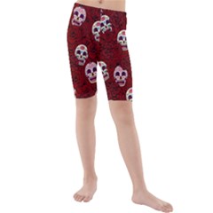 Funny Skull Rosebed Kids  Mid Length Swim Shorts