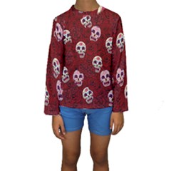 Funny Skull Rosebed Kids  Long Sleeve Swimwear by designworld65