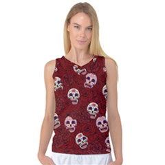 Funny Skull Rosebed Women s Basketball Tank Top by designworld65