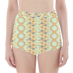 Ethnic Orange Pattern High-waisted Bikini Bottoms by linceazul