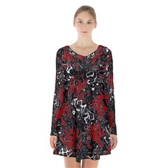 Abstraction Long Sleeve Velvet V-neck Dress