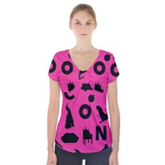 Car Plan Pinkcover Outside Short Sleeve Front Detail Top by Mariart