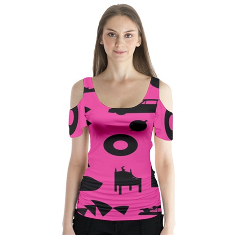 Car Plan Pinkcover Outside Butterfly Sleeve Cutout Tee  by Mariart