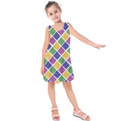 African Illutrations Plaid Color Rainbow Blue Green Yellow Purple White Line Chevron Wave Polkadot Kids  Sleeveless Dress by Mariart
