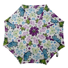 Butterfly Animals Fly Purple Green Blue Polkadot Flower Floral Star Hook Handle Umbrellas (small) by Mariart