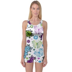 Butterfly Animals Fly Purple Green Blue Polkadot Flower Floral Star One Piece Boyleg Swimsuit by Mariart