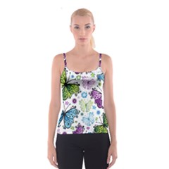 Butterfly Animals Fly Purple Green Blue Polkadot Flower Floral Star Spaghetti Strap Top