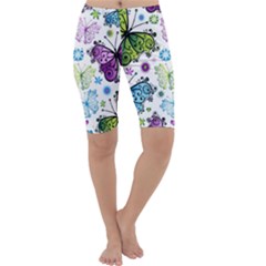 Butterfly Animals Fly Purple Green Blue Polkadot Flower Floral Star Cropped Leggings  by Mariart