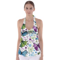 Butterfly Animals Fly Purple Green Blue Polkadot Flower Floral Star Babydoll Tankini Top by Mariart