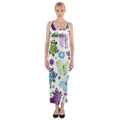 Butterfly Animals Fly Purple Green Blue Polkadot Flower Floral Star Fitted Maxi Dress by Mariart
