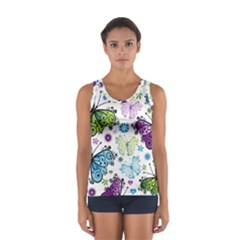 Butterfly Animals Fly Purple Green Blue Polkadot Flower Floral Star Women s Sport Tank Top  by Mariart