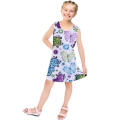 Butterfly Animals Fly Purple Green Blue Polkadot Flower Floral Star Kids  Tunic Dress by Mariart