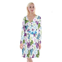 Butterfly Animals Fly Purple Green Blue Polkadot Flower Floral Star Long Sleeve Velvet Front Wrap Dress by Mariart