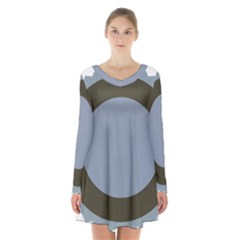 Circle Round Grey Blue Long Sleeve Velvet V-neck Dress