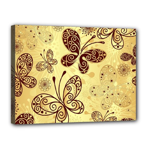 Butterfly Animals Fly Purple Gold Polkadot Flower Floral Star Sunflower Canvas 16  X 12  by Mariart