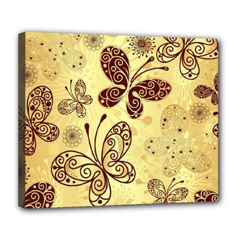 Butterfly Animals Fly Purple Gold Polkadot Flower Floral Star Sunflower Deluxe Canvas 24  X 20   by Mariart