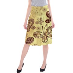Butterfly Animals Fly Purple Gold Polkadot Flower Floral Star Sunflower Midi Beach Skirt by Mariart