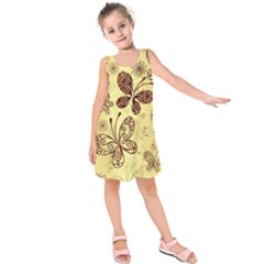 Butterfly Animals Fly Purple Gold Polkadot Flower Floral Star Sunflower Kids  Sleeveless Dress by Mariart