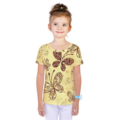 Butterfly Animals Fly Purple Gold Polkadot Flower Floral Star Sunflower Kids  One Piece Tee by Mariart