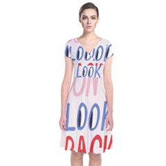 Don t Look Back Big Eye Pink Red Blue Sexy Short Sleeve Front Wrap Dress by Mariart