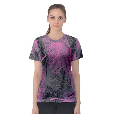 Feathers Quill Pink Grey Women s Sport Mesh Tee by Mariart