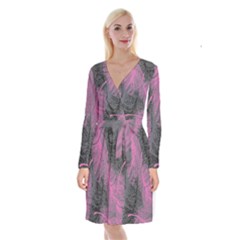 Feathers Quill Pink Grey Long Sleeve Velvet Front Wrap Dress by Mariart