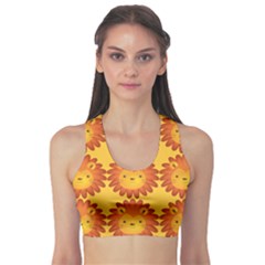 Cute Lion Face Orange Yellow Animals Sports Bra by Mariart