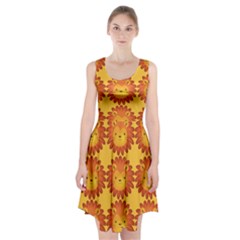 Cute Lion Face Orange Yellow Animals Racerback Midi Dress by Mariart