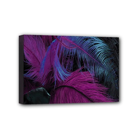 Feathers Quill Pink Black Blue Mini Canvas 6  X 4 