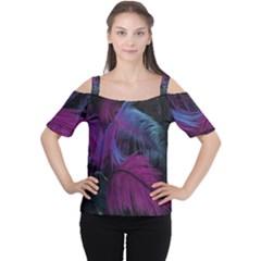 Feathers Quill Pink Black Blue Women s Cutout Shoulder Tee