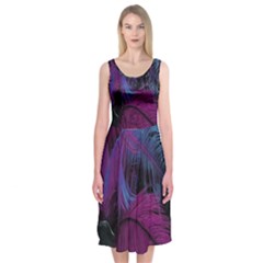 Feathers Quill Pink Black Blue Midi Sleeveless Dress by Mariart