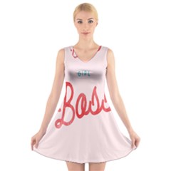 Girl Boss Pink Red Blue Sexy V-neck Sleeveless Skater Dress