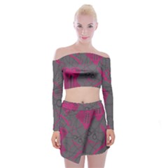 Pink Black Handcuffs Key Iron Love Grey Mask Sexy Off Shoulder Top With Skirt Set by Mariart