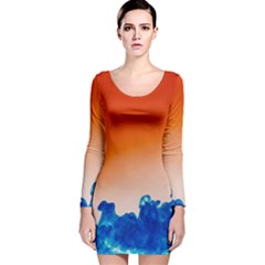 Simulate Weather Fronts Smoke Blue Orange Long Sleeve Velvet Bodycon Dress by Mariart