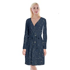 Star Zodiak Space Circle Sky Line Light Blue Yellow Long Sleeve Velvet Front Wrap Dress by Mariart