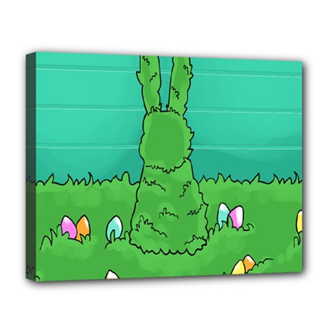 Rabbit Easter Green Blue Egg Canvas 14  X 11 