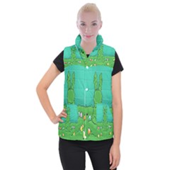 Rabbit Easter Green Blue Egg Women s Button Up Puffer Vest