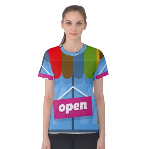 Store Open Color Rainbow Glass Orange Red Blue Brown Green Pink Women s Cotton Tee by Mariart