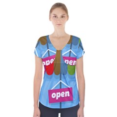 Store Open Color Rainbow Glass Orange Red Blue Brown Green Pink Short Sleeve Front Detail Top by Mariart