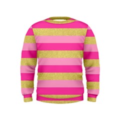 Pink Line Gold Red Horizontal Kids  Sweatshirt by Mariart