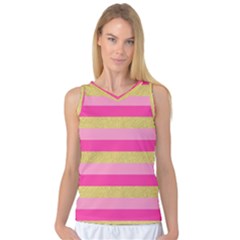 Pink Line Gold Red Horizontal Women s Basketball Tank Top by Mariart