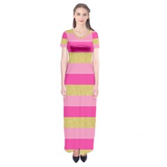 Pink Line Gold Red Horizontal Short Sleeve Maxi Dress by Mariart