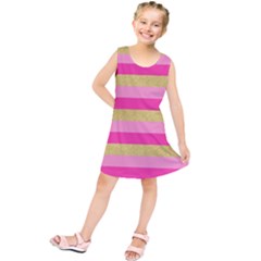 Pink Line Gold Red Horizontal Kids  Tunic Dress by Mariart