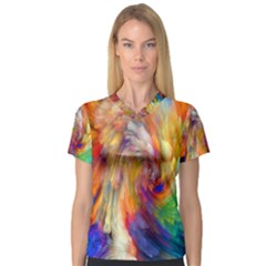 Rainbow Color Splash Women s V-Neck Sport Mesh Tee