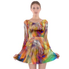 Rainbow Color Splash Long Sleeve Skater Dress