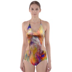 Rainbow Color Splash Cut-Out One Piece Swimsuit