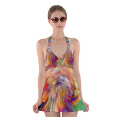 Rainbow Color Splash Halter Swimsuit Dress