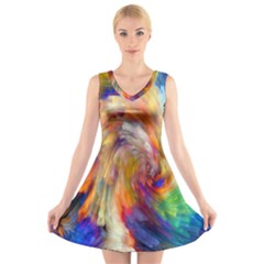 Rainbow Color Splash V-Neck Sleeveless Skater Dress