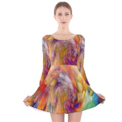 Rainbow Color Splash Long Sleeve Velvet Skater Dress