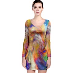 Rainbow Color Splash Long Sleeve Velvet Bodycon Dress